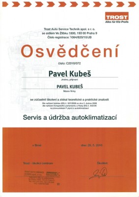 Osvědčení – servis klimatizací