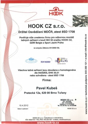 Osvědčení – montáž tažných zařízení HOOK